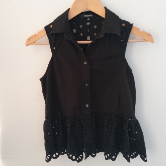Madewell XS Black Eyelet Mix Top - Picture 2 of 11